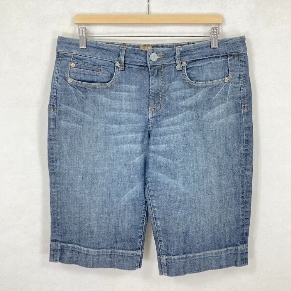 Kut From The Kloth Bermuda Medium Wash Mid Rise Denim Shorts Size 14 Blue